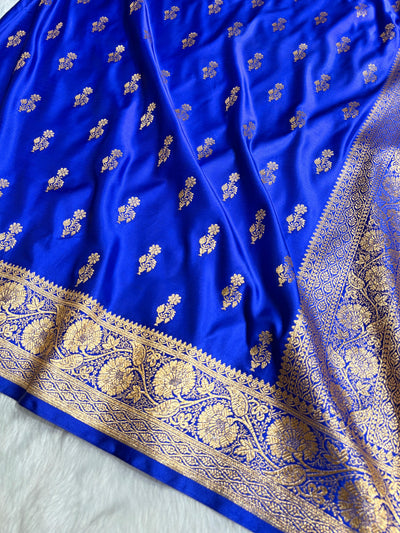 Royal Blue  Boota Pattern Satin Katan Silk Saree SK68