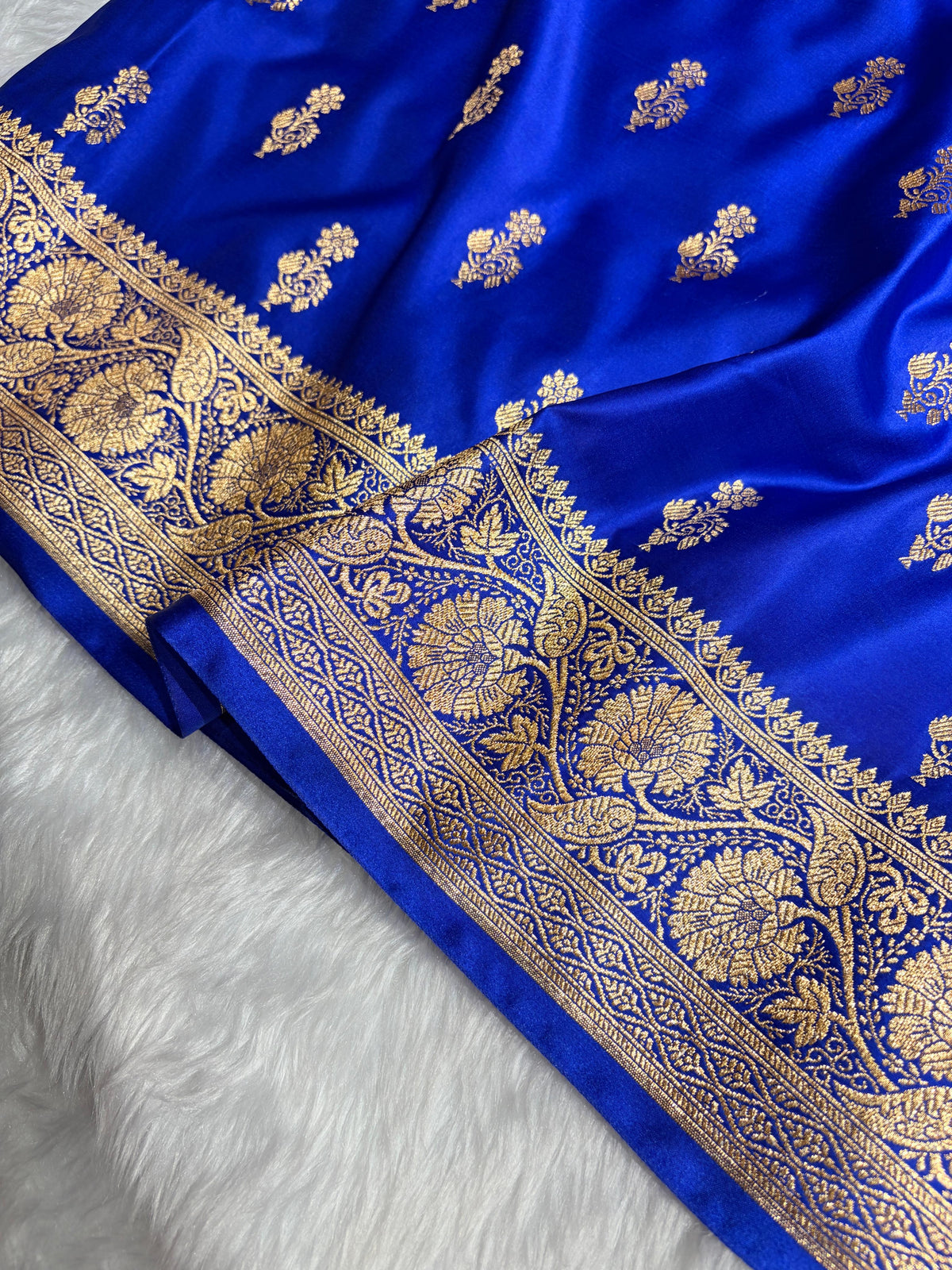 Royal Blue  Boota Pattern Satin Katan Silk Saree SK68