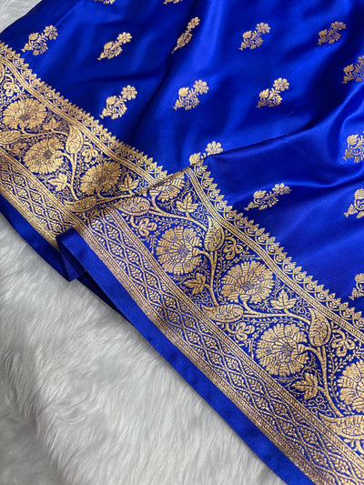 Royal Blue  Boota Pattern Satin Katan Silk Saree SK68