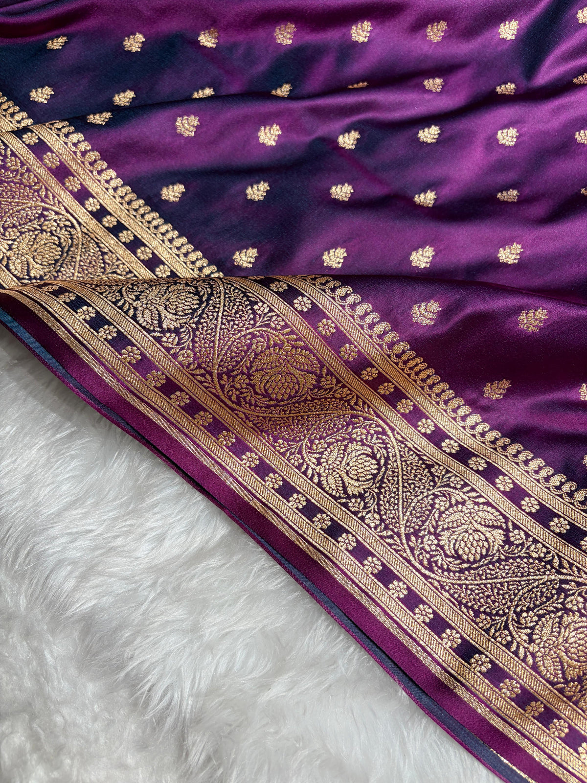 Deep Wine Floral Pattern Satin Katan Silk Saree SK78