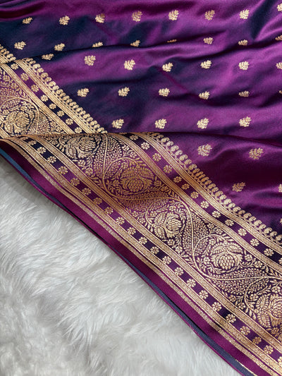 Deep Wine Floral Pattern Satin Katan Silk Saree SK78