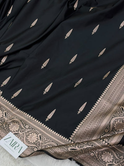 Black Saree in Floral Pattern Mashru Silk Saree MSM-143