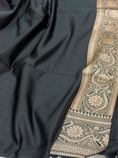 Black Saree in Floral Pattern Mashru Silk Saree MSM-143