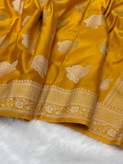 Yellow Shades in Rose Motif Pattern Mashru Silk Saree MSM-142
