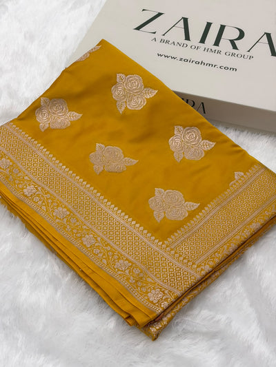 Yellow Shades in Rose Motif Pattern Mashru Silk Saree MSM-142