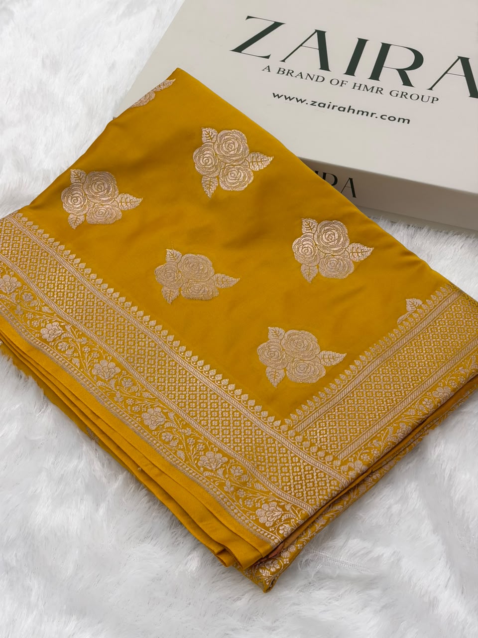 Yellow Shades in Rose Motif Pattern Mashru Silk Saree MSM-142