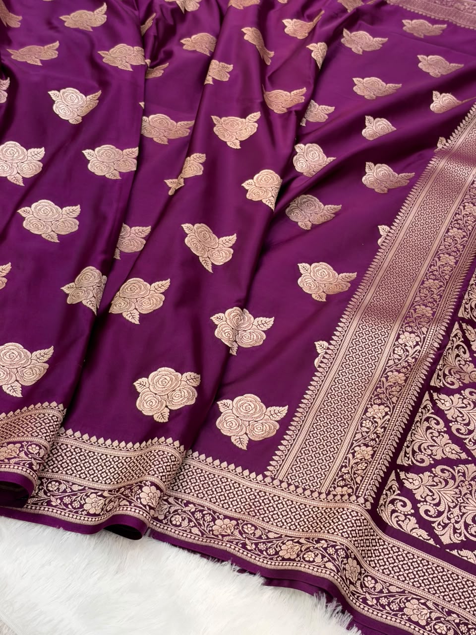 Deep Wine Shades in Rose Motif Pattern Mashru Silk Saree MSM-142
