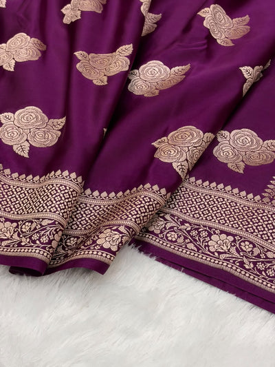 Deep Wine Shades in Rose Motif Pattern Mashru Silk Saree MSM-142