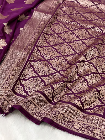 Deep Wine Shades in Rose Motif Pattern Mashru Silk Saree MSM-142