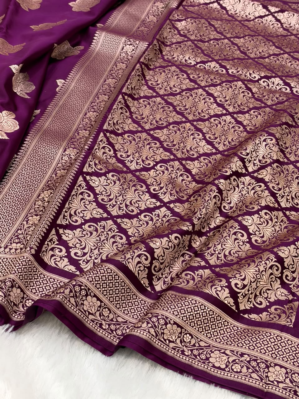 Deep Wine Shades in Rose Motif Pattern Mashru Silk Saree MSM-142