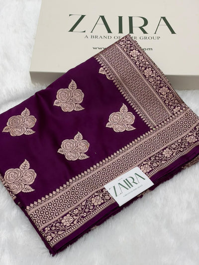 Deep Wine Shades in Rose Motif Pattern Mashru Silk Saree MSM-142