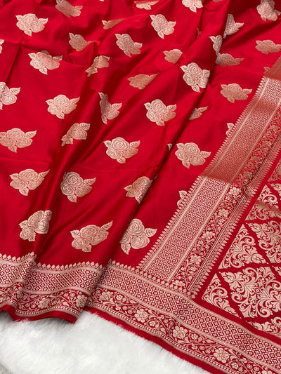 Red Shades in Rose Motif Pattern Mashru Silk Saree MSM-142