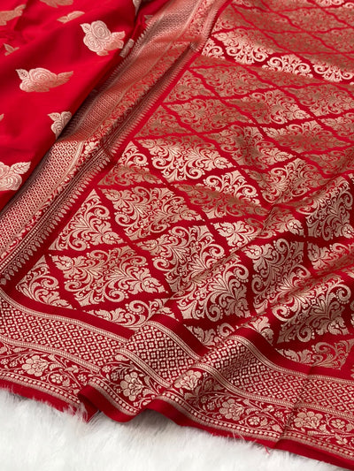 Red Shades in Rose Motif Pattern Mashru Silk Saree MSM-142