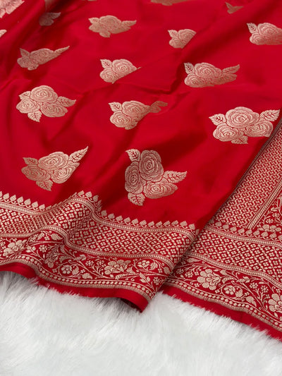 Red Shades in Rose Motif Pattern Mashru Silk Saree MSM-142