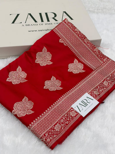 Red Shades in Rose Motif Pattern Mashru Silk Saree MSM-142
