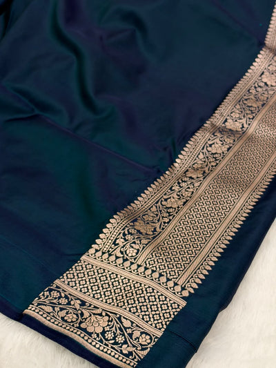 Navy Blue Shades in Rose Motif Pattern Mashru Silk Saree MSM-142