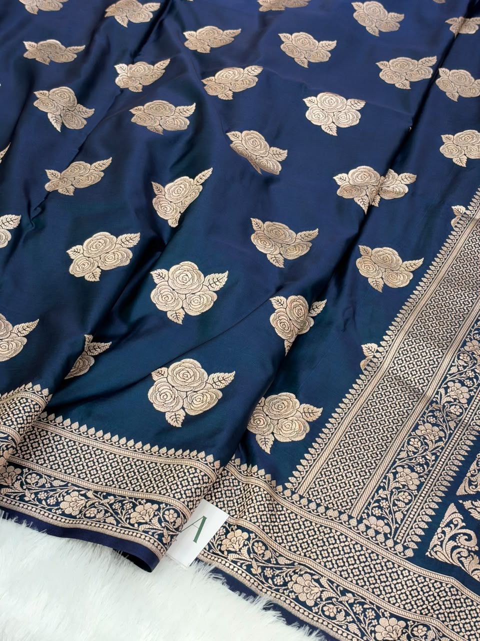 Navy Blue Shades in Rose Motif Pattern Mashru Silk Saree MSM-142