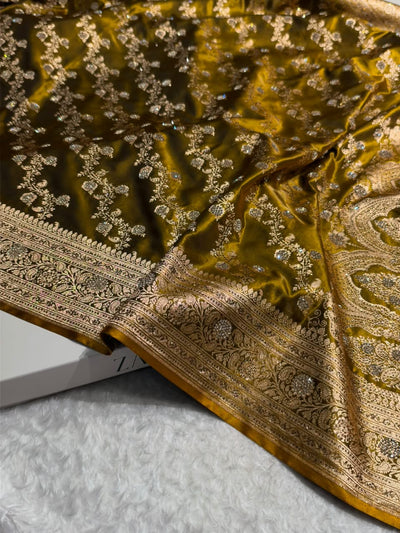 Bridal Mahendi Yellow Cross Satin Silk with Swarovski and Stone work BSS11
