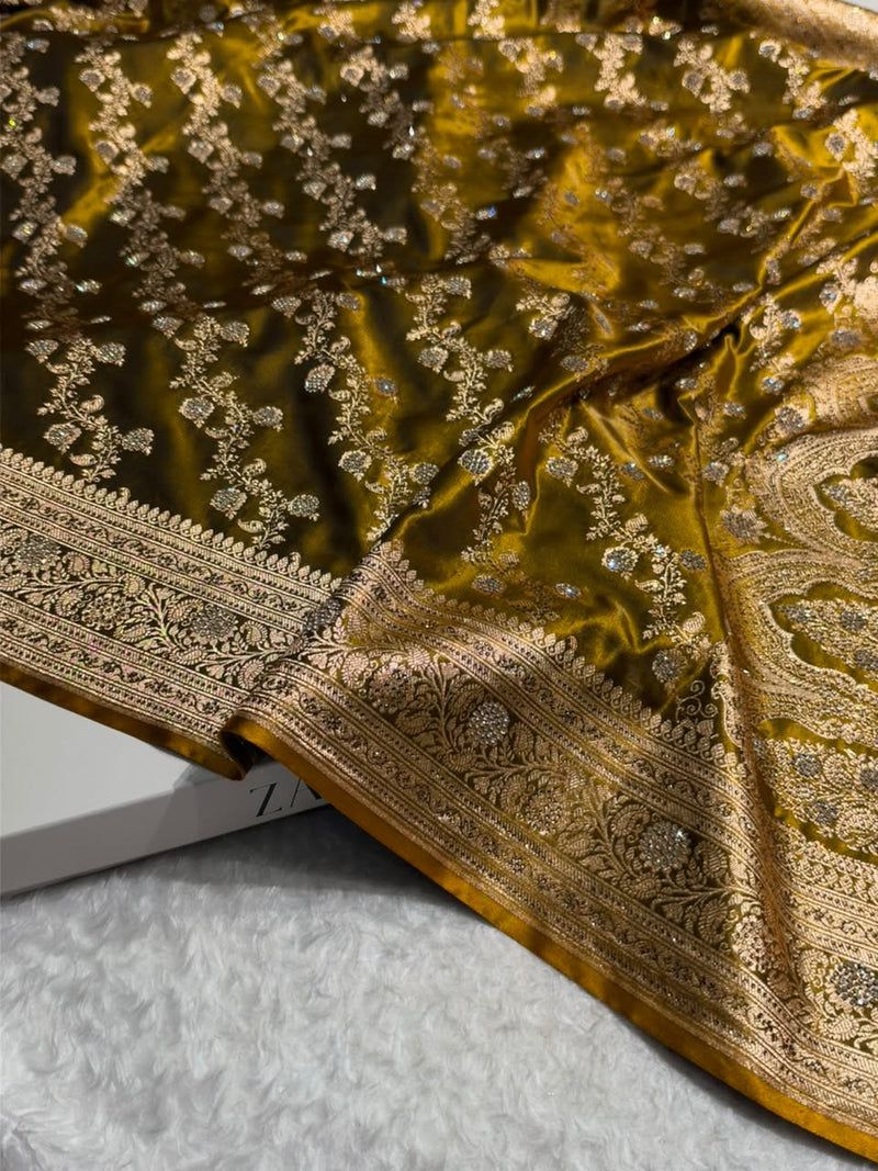 Bridal Mahendi Yellow Cross Satin Silk with Swarovski and Stone work BSS11