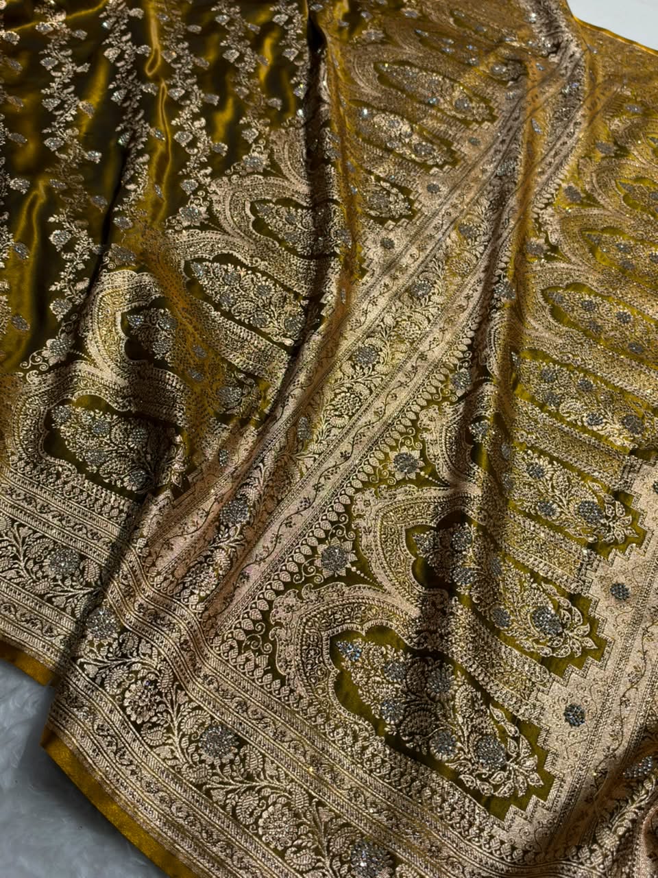 Bridal Mahendi Yellow Cross Satin Silk with Swarovski and Stone work BSS11