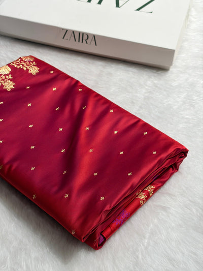 Banarasi Red Satin Katan with Tanchoi Pattern SK163