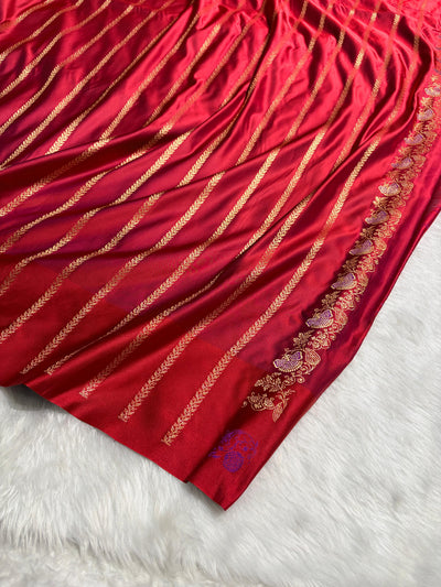 Banarasi Red Satin Katan with Tanchoi Pattern SK163