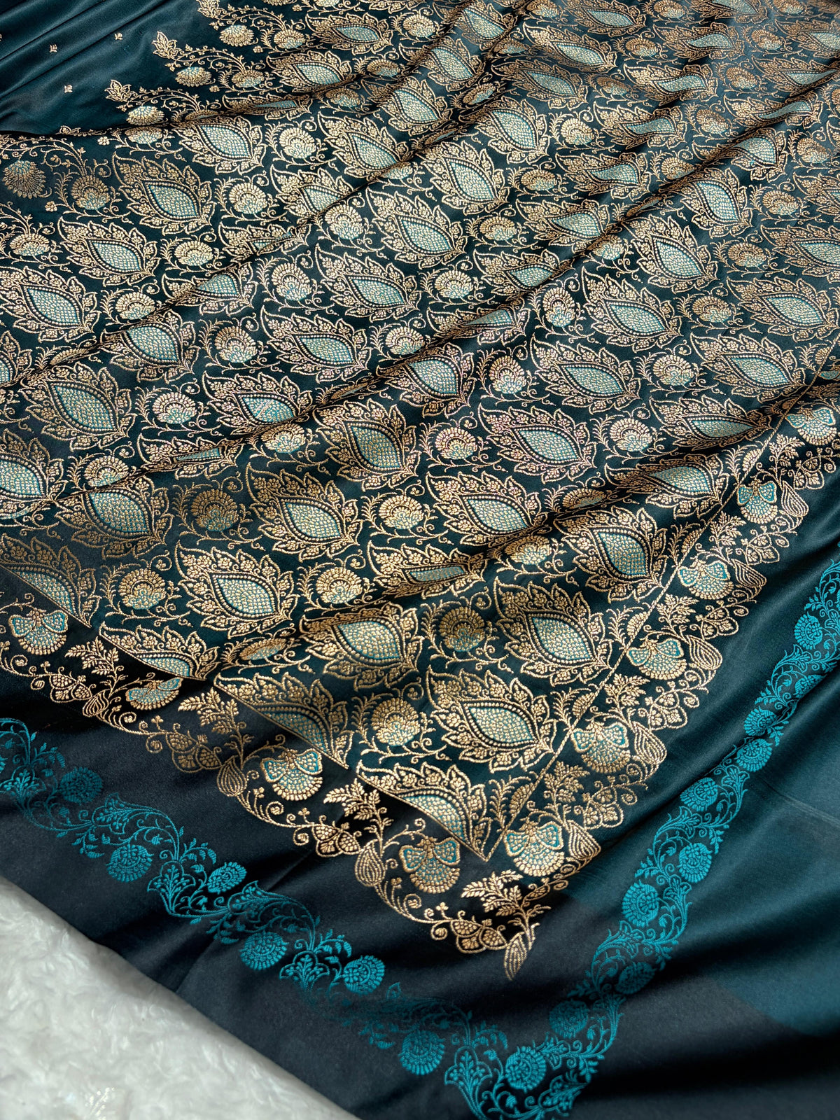 Banarasi Dark Rama Satin Katan with Tanchoi Pattern SK163