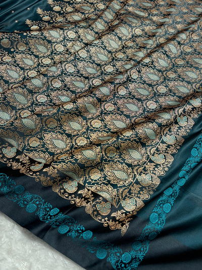Banarasi Dark Rama Satin Katan with Tanchoi Pattern SK163