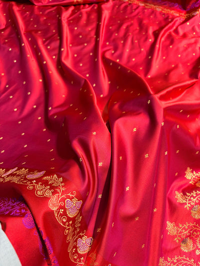 Banarasi Red Satin Katan with Tanchoi Pattern SK163