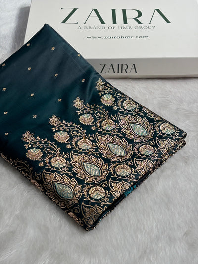 Banarasi Dark Rama Satin Katan with Tanchoi Pattern SK163