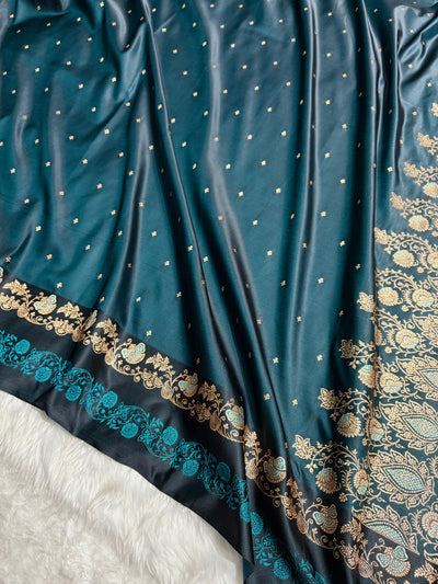 Banarasi Dark Rama Satin Katan with Tanchoi Pattern SK163