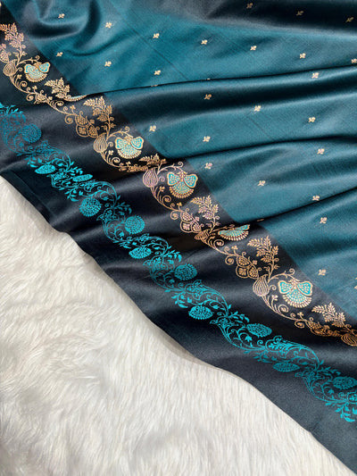 Banarasi Dark Rama Satin Katan with Tanchoi Pattern SK163