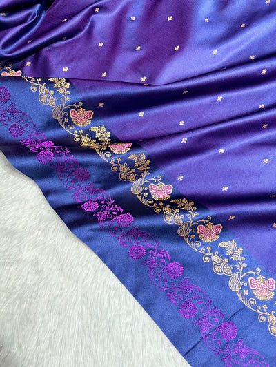 Banarasi Cross Royal Blue Satin Katan with Tanchoi Pattern SK163