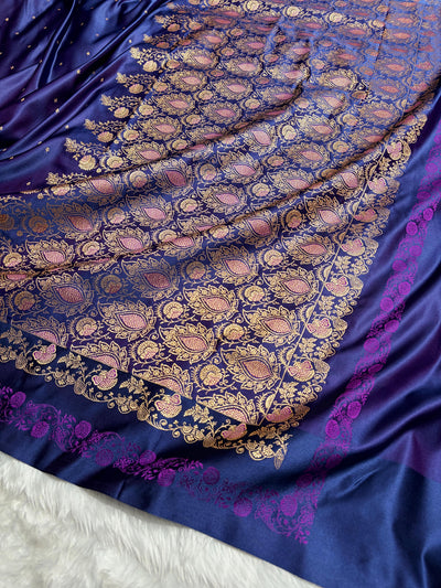 Banarasi Cross Royal Blue Satin Katan with Tanchoi Pattern SK163