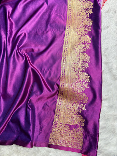 Banarasi Satin Katan Saree Floral Cross Pattern in Wine Magenta Shades SK147
