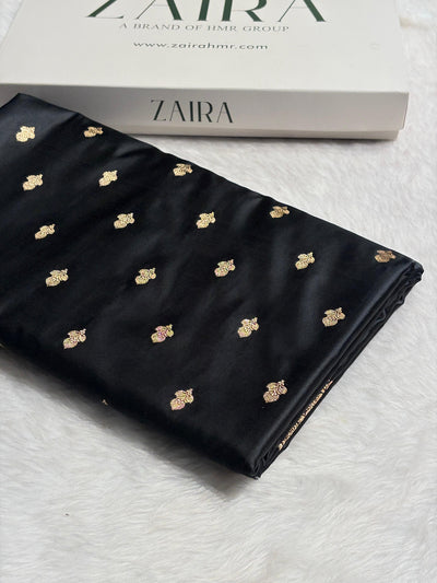 Banarasi Satin Katan Saree Floral Booti Pattern in Black Shades SK148