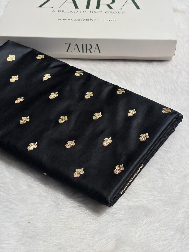 Banarasi Satin Katan Saree Floral Booti Pattern in Black Shades SK148