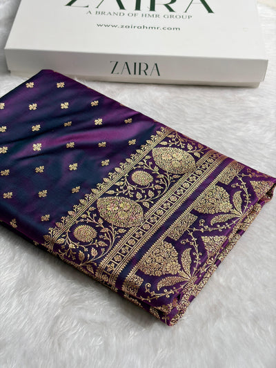 Banarasi Satin Katan Saree With Boota in Wine Shades SK117