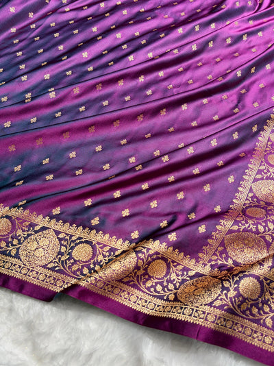 Banarasi Satin Katan Saree With Boota in Wine Shades SK117