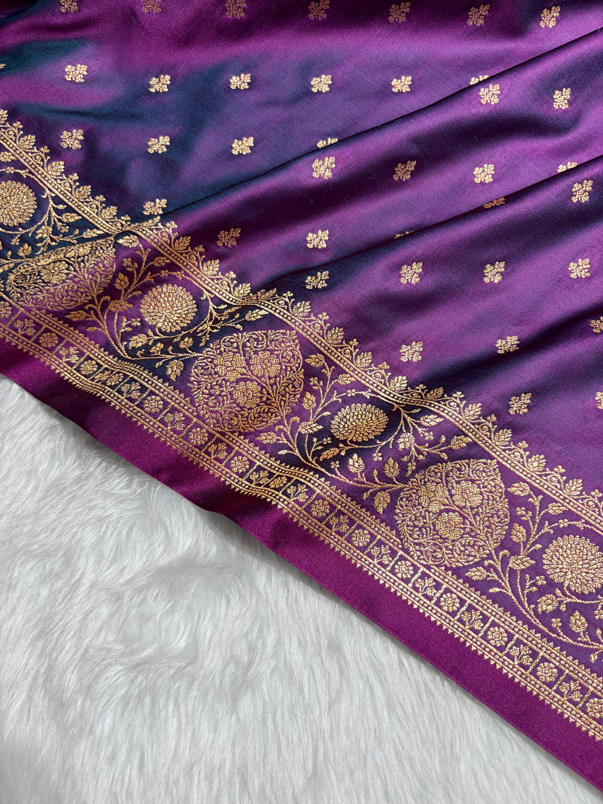 Banarasi Satin Katan Saree With Boota in Wine Shades SK117