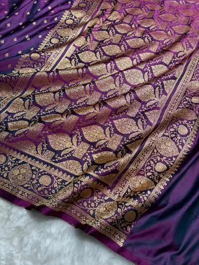 Banarasi Satin Katan Saree With Boota in Wine Shades SK117