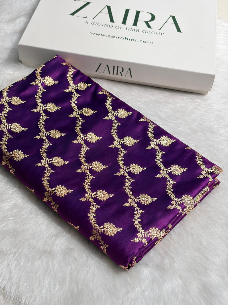 Banarasi Satin Katan Saree Floral Cross Pattern in Wine Magenta Shades SK147