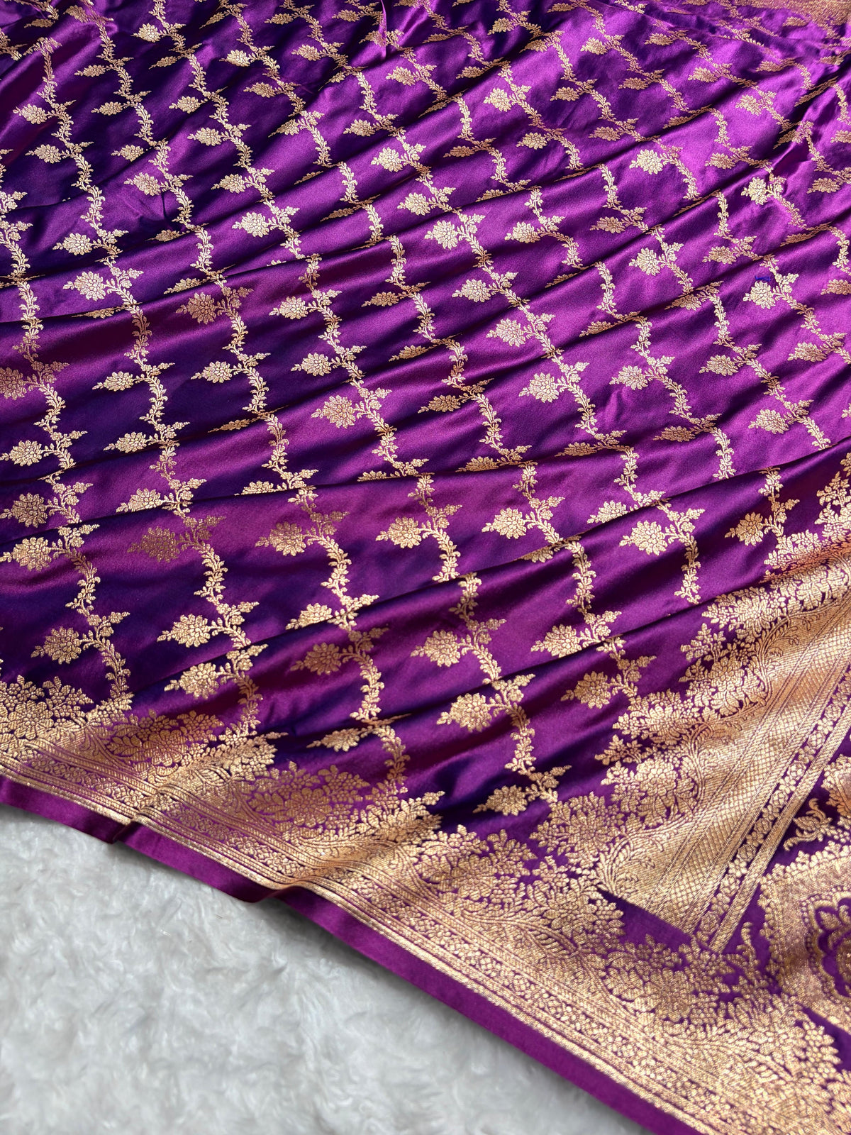 Banarasi Satin Katan Saree Floral Cross Pattern in Wine Magenta Shades SK147