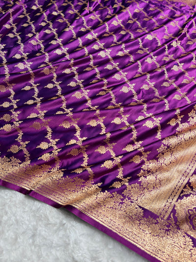Banarasi Satin Katan Saree Floral Cross Pattern in Wine Magenta Shades SK147