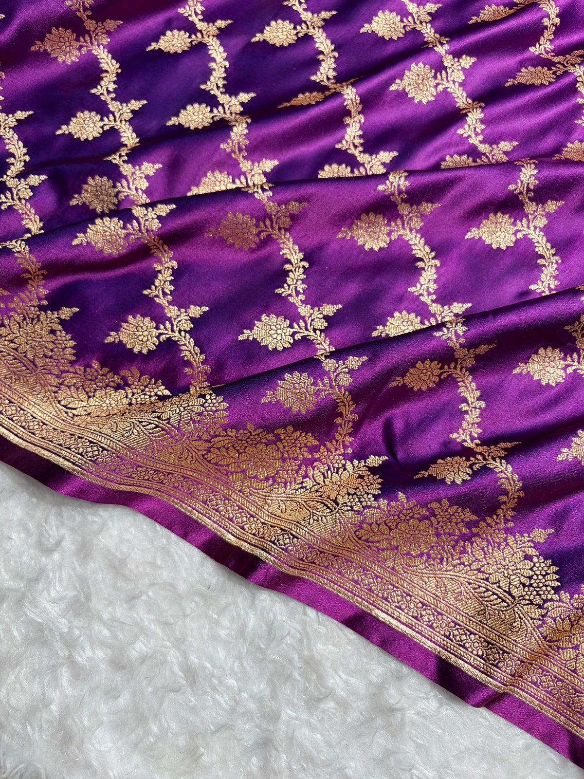 Banarasi Satin Katan Saree Floral Cross Pattern in Wine Magenta Shades SK147