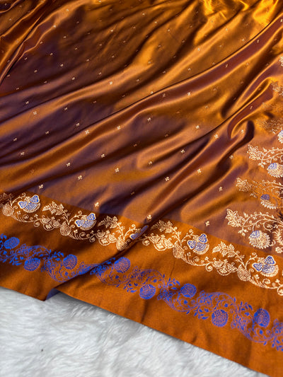 Banarasi Rust Satin Katan with Tanchoi Pattern SK163