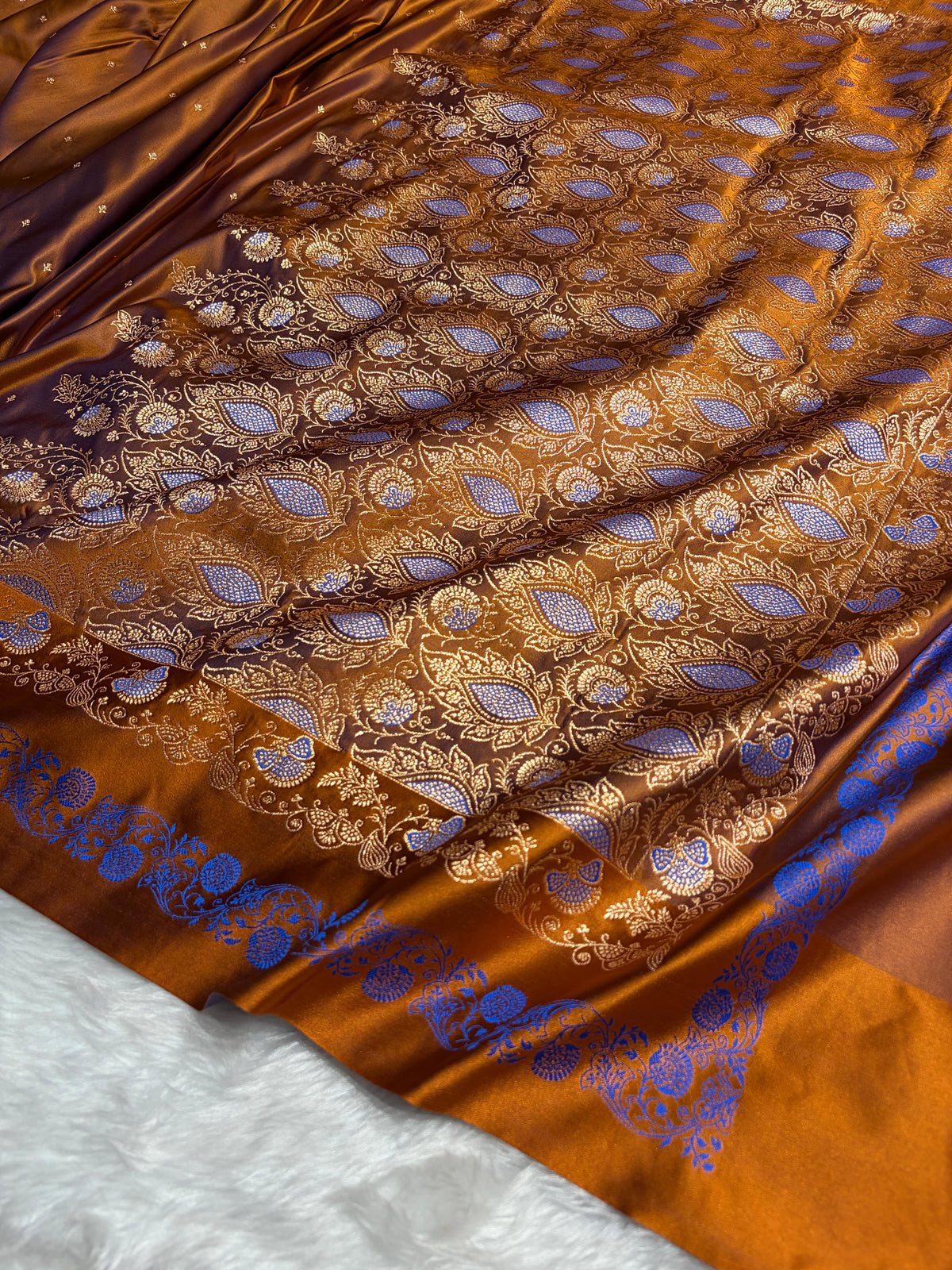 Banarasi Rust Satin Katan with Tanchoi Pattern SK163