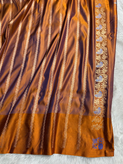 Banarasi Rust Satin Katan with Tanchoi Pattern SK163