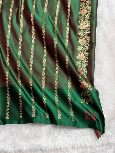 Banarasi Bottle Green Satin Katan with Tanchoi Pattern SK163