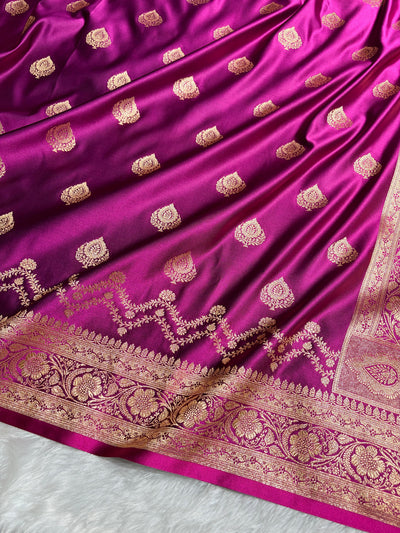 Banarasi Satin Katan Saree Floral Boota Pattern in Wine Magenta Shades SK145